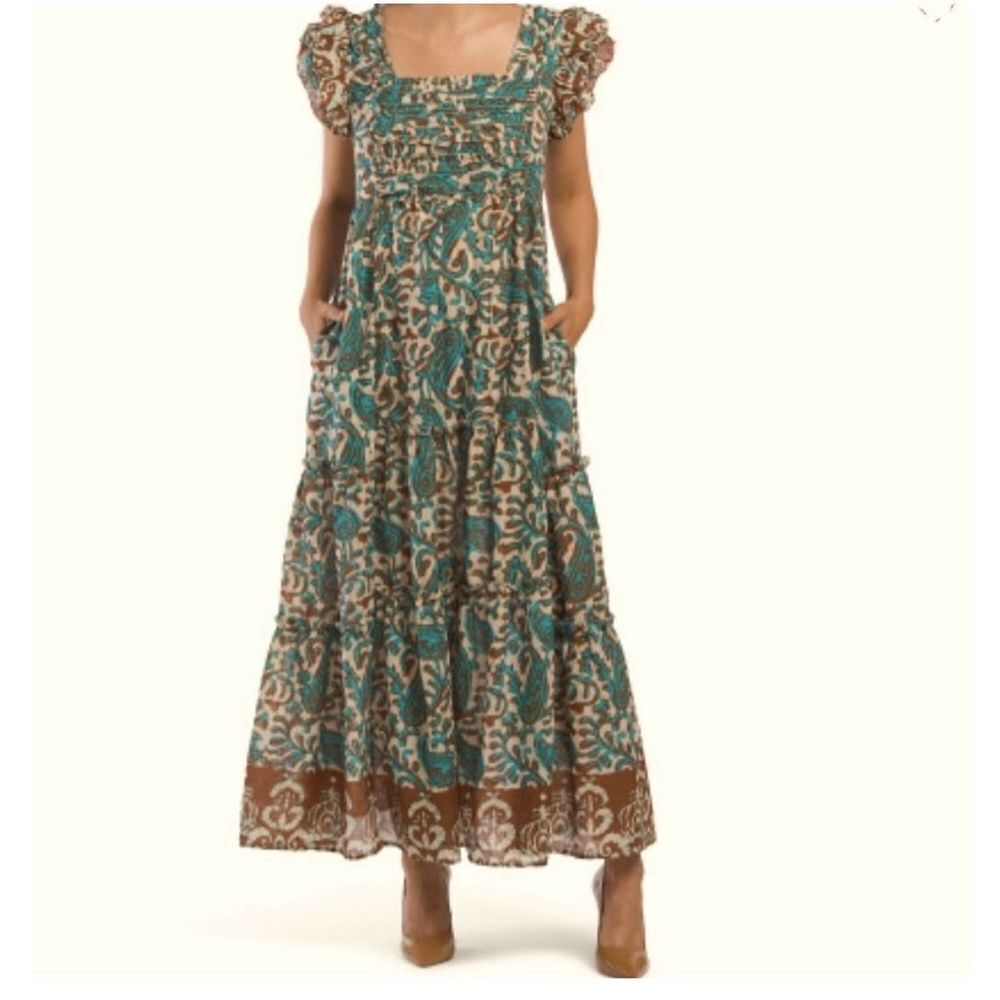 House of Harlow 1960 Open Back Boho Maxi Dress Teal, Size M